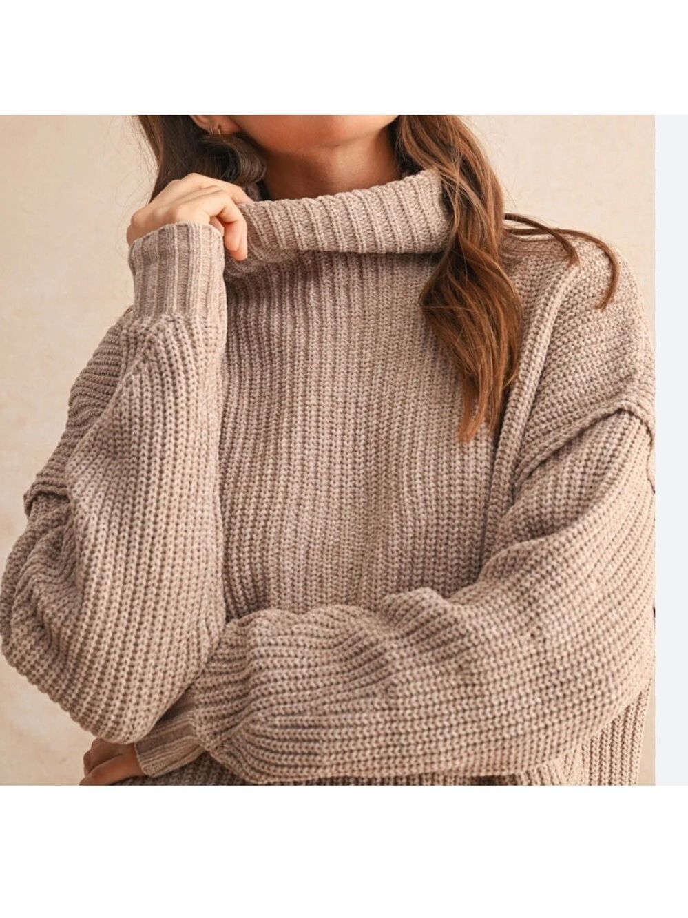 OAK + FORT ribbed knit sweater mock neck oversized small medium tan beige
